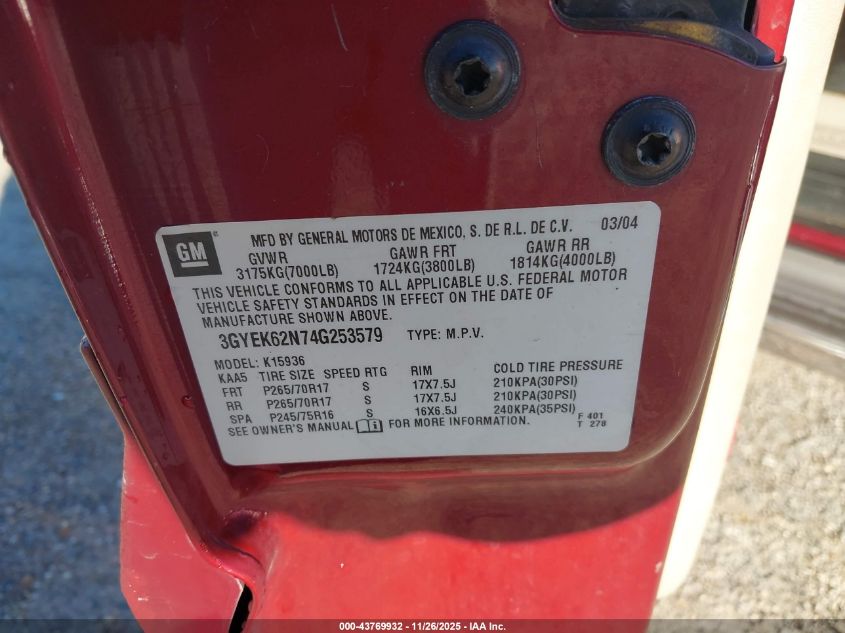 2004 Cadillac Escalade Ext Standard VIN: 3GYEK62N74G253579 Lot: 43769932