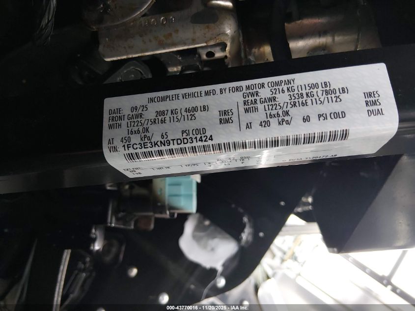 2026 Ford E-350 Stripped VIN: 1FC3E3KN9TDD31424 Lot: 43770016