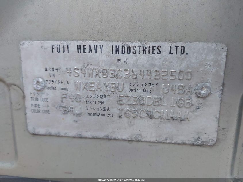 2006 Subaru B9 Tribeca Base 5-Passenger/Limited 5-Passenger VIN: 4S4WX83C364422500 Lot: 43770352