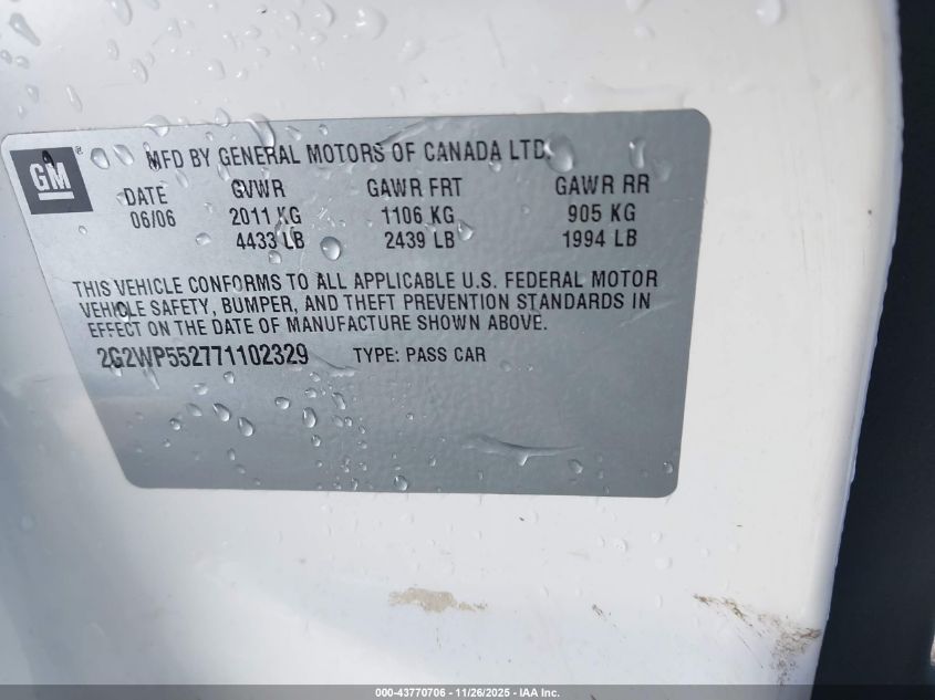 2007 Pontiac Grand Prix VIN: 2G2WP552771102329 Lot: 43770706