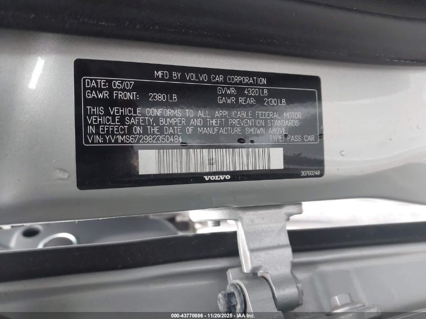 2008 Volvo S40 T5 VIN: YV1MS672982350484 Lot: 43770886