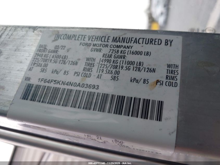 2022 Ford F-59 Commercial Stripped - 1F64F5KN4N0A03693
