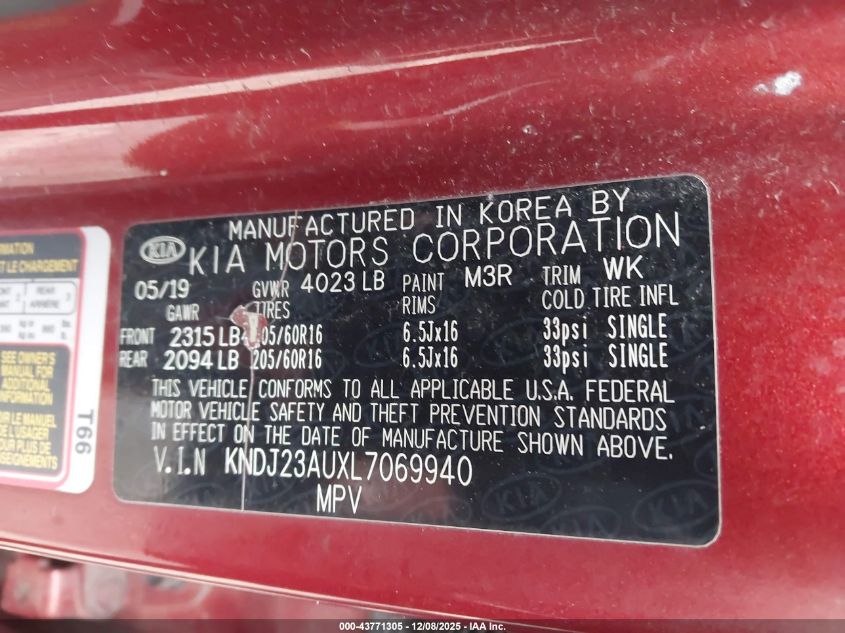 2020 Kia Soul Lx VIN: KNDJ23AUXL7069940 Lot: 43771305