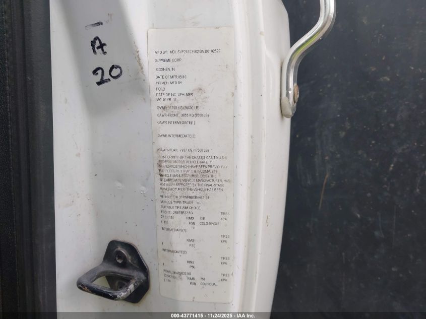 2011 Ford F-650 Xl/Xlt VIN: 3FRNF6FBXBV462191 Lot: 43771415