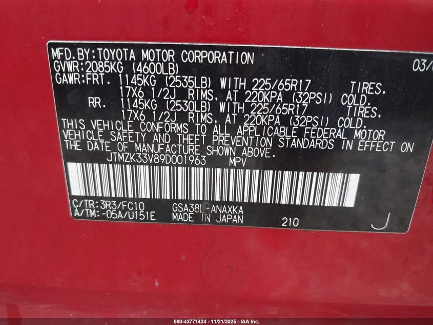 JTMZK33V89D001963 2009 TOYOTA RAV 4 photo no. 9