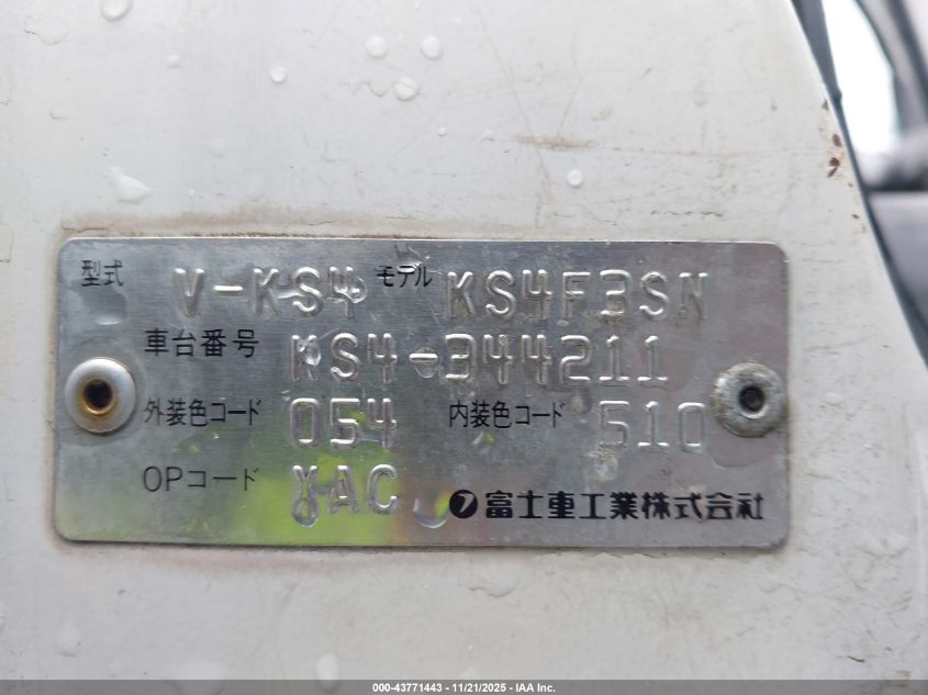 1997 Subaru Mt VIN: KS4344211 Lot: 43771443