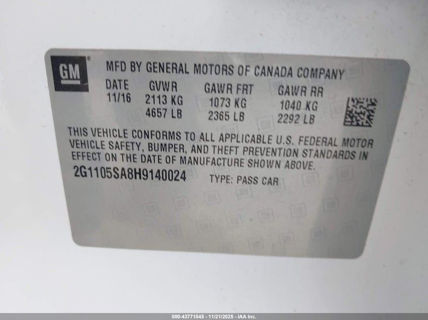 2G1105SA8H9140024 2017 CHEVROLET IMPALA photo no. 9