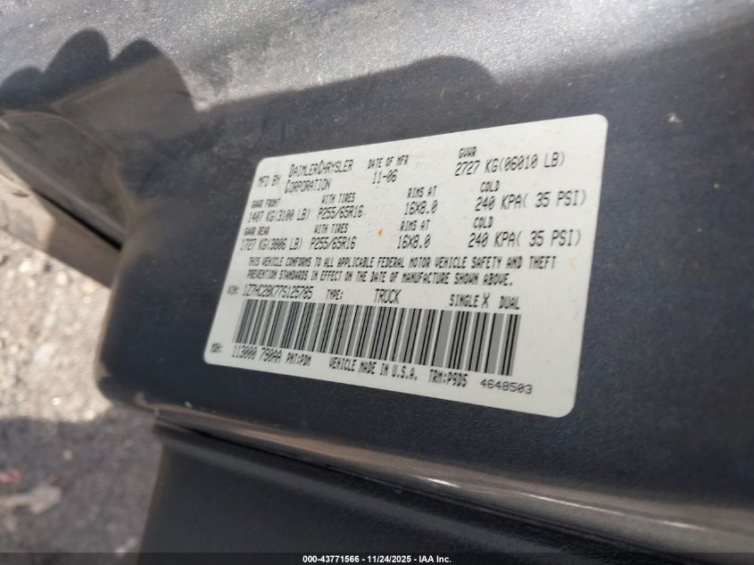 2007 Mitsubishi Raider Ls VIN: 1Z7HC28K77S125785 Lot: 43771566