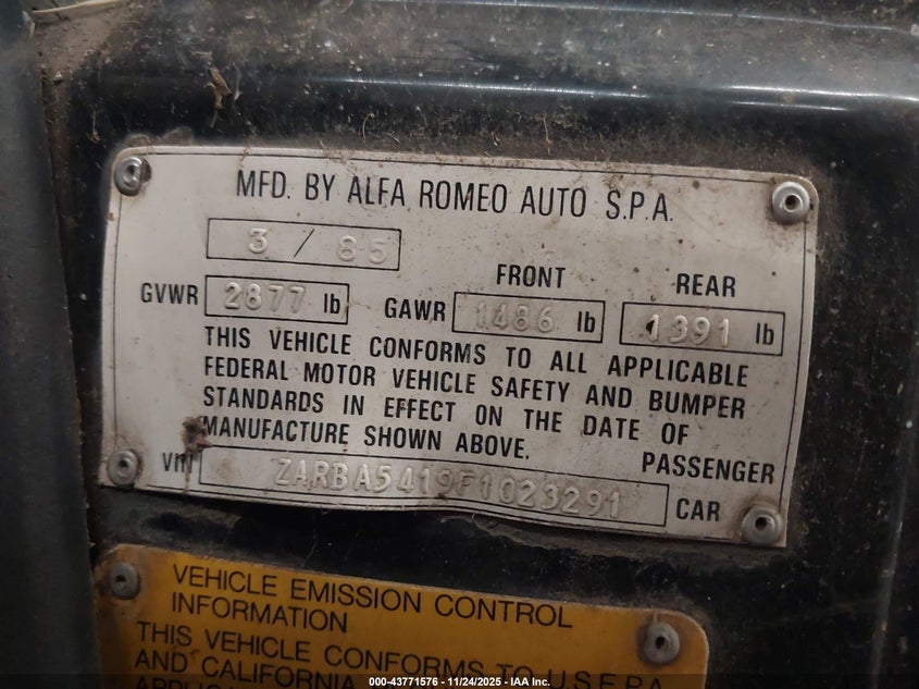 1985 Alfa Romeo Veloce 2000 Spider VIN: ZARBA5419F1023291 Lot: 43771576
