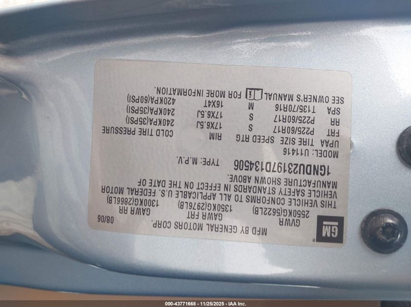 2007 Chevrolet Uplander Ls VIN: 1GNDU23197D134506 Lot: 43771668