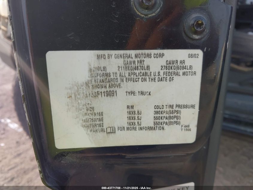 2003 Chevrolet Silverado 2500Hd Ls VIN: 1GCHC23133F119091 Lot: 43771708