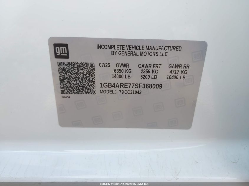 2025 Chevrolet Silverado 3500Hd Chassis Work Truck VIN: 1GB4ARE77SF368009 Lot: 43771882