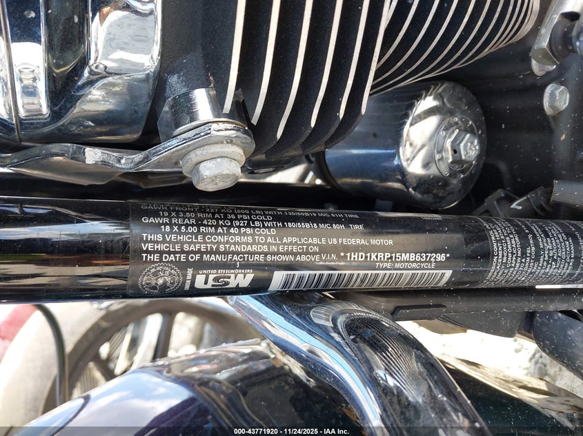 2021 Harley-Davidson Flhxs VIN: 1HD1KRP15MB637296 Lot: 43771920