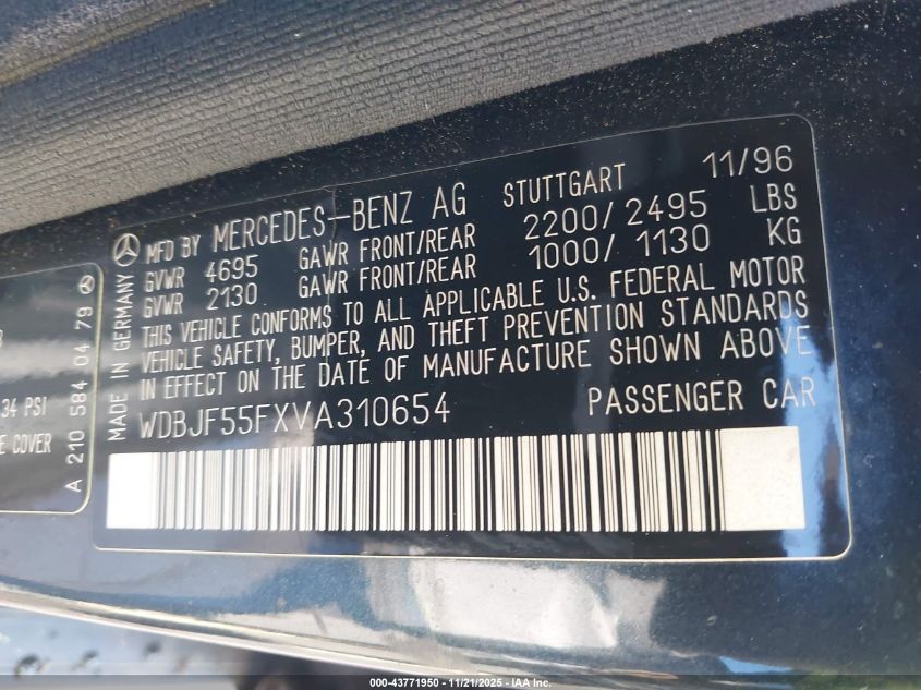 1997 Mercedes-Benz E 320 VIN: WDBJF55FXVA310654 Lot: 43771950