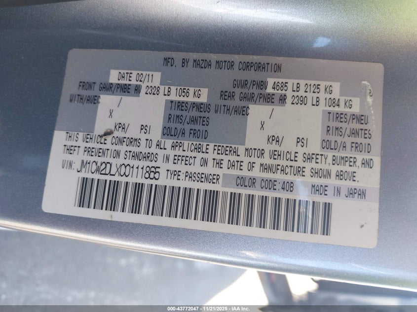 2012 Mazda Mazda5 Grand Touring VIN: JM1CW2DLXC0111865 Lot: 43772047