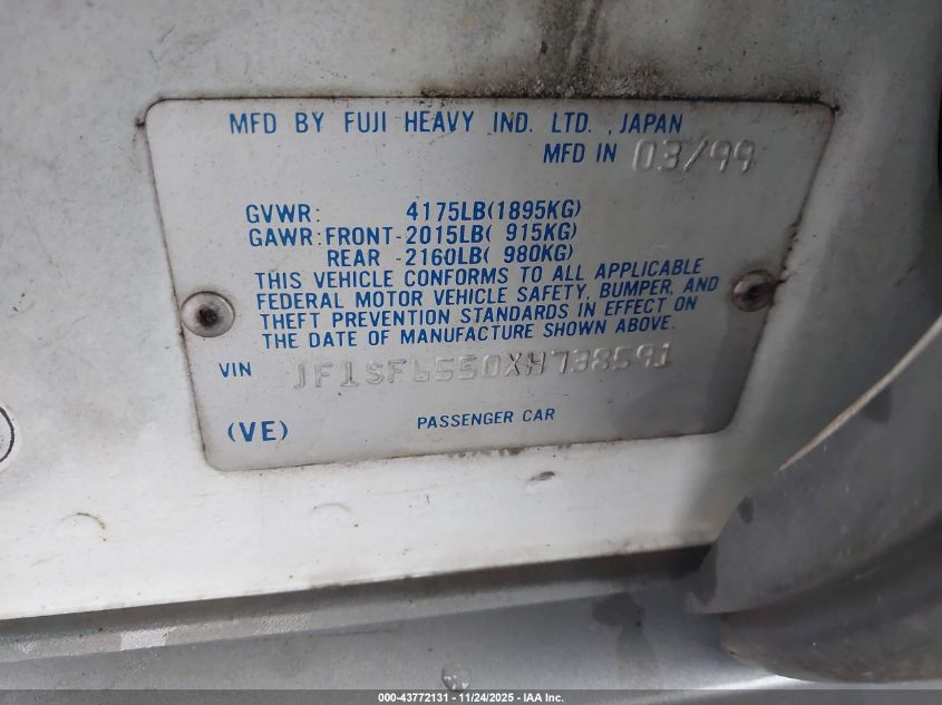 1999 Subaru Forester S VIN: JF1SF6550XH738591 Lot: 43772131