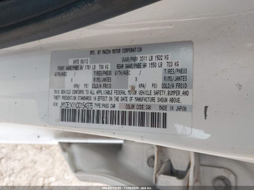 2013 Mazda Mazda2 Sport VIN: JM1DE1KYXD0154376 Lot: 43772159