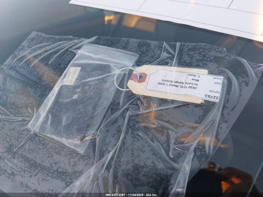 2020 Tesla Model Y Long Range Dual Motor All-Wheel Drive/Performance Dual Motor All-Wheel Drive VIN: 5YJYGDEF8LF001597 Lot: 43772267