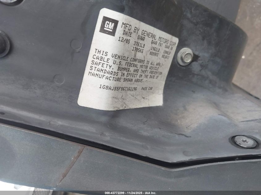 2006 Saturn Ion 2 VIN: 1G8AJ55F96Z161196 Lot: 43772299