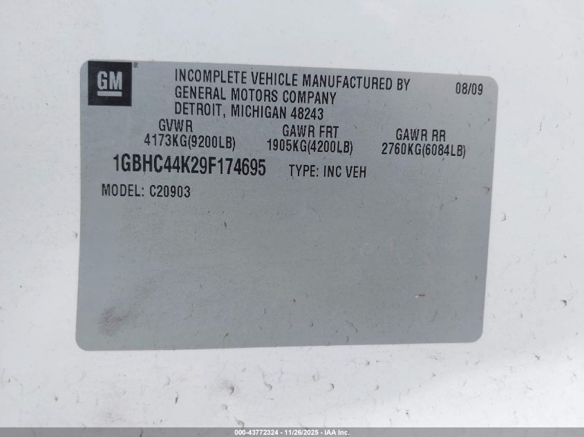 2009 Chevrolet Silverado 2500Hd Work Truck VIN: 1GBHC44K29F174695 Lot: 43772324