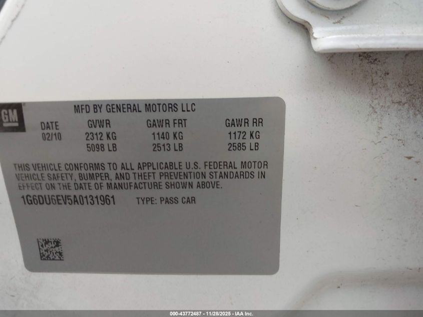 2010 Cadillac Sts Luxury Package VIN: 1G6DU6EV5A0131961 Lot: 43772487