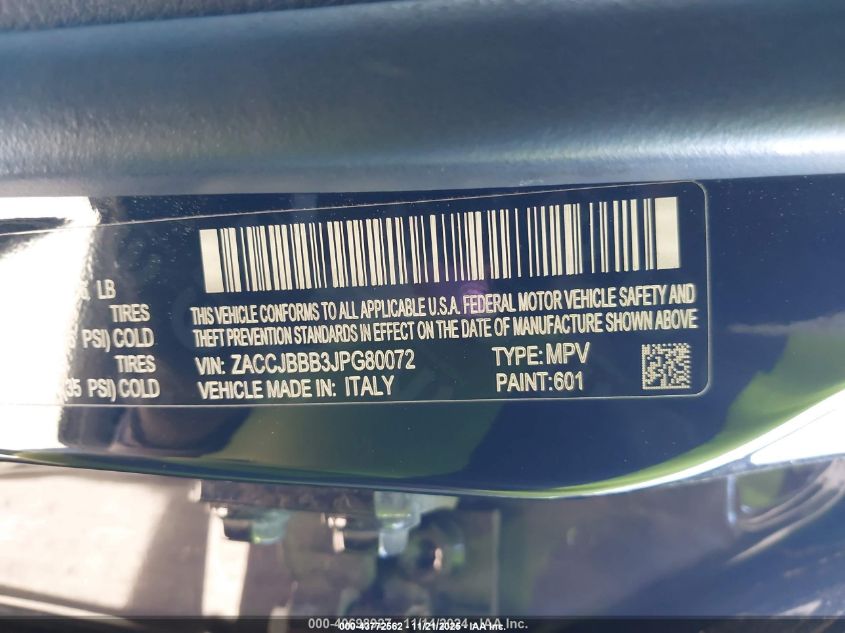 2018 Jeep Renegade Altitude 4X4 VIN: ZACCJBBB3JPG80072 Lot: 43772562