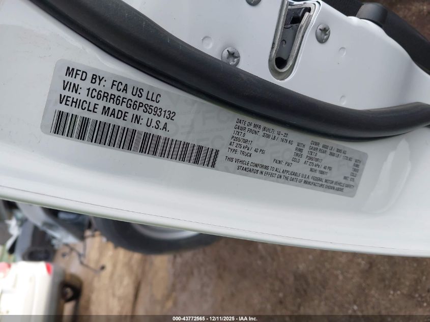 2023 Ram 1500 Classic Tradesman 4X2 6'4 Box VIN: 1C6RR6FG6PS593132 Lot: 43772565