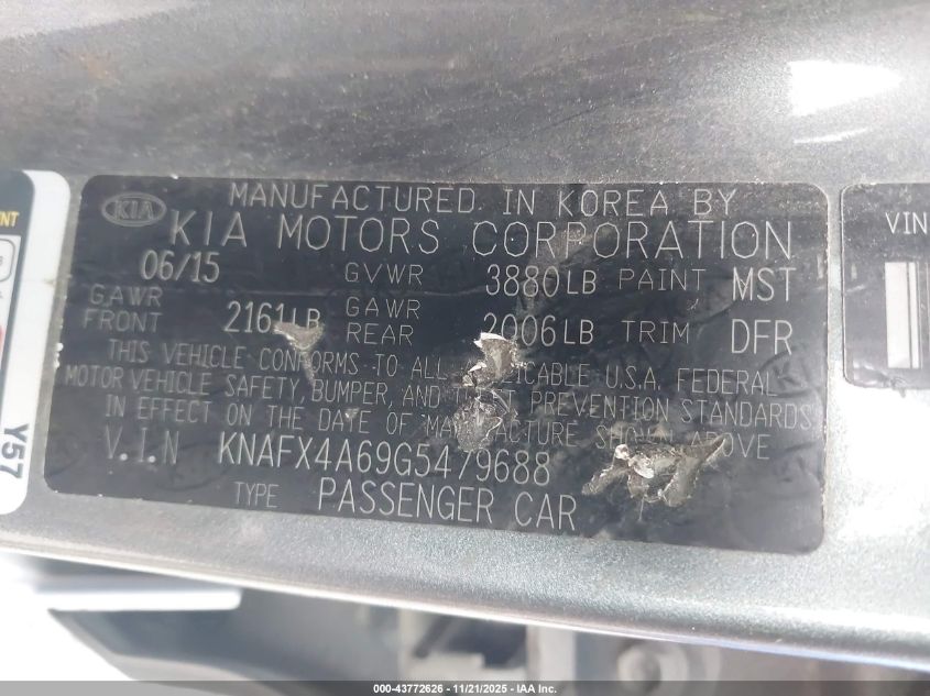 2016 Kia Forte Lx VIN: KNAFX4A69G5479688 Lot: 43772626