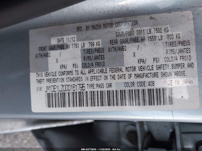 2013 Mazda Mazda2 Touring VIN: JM1DE1LZ0D0161795 Lot: 43772635