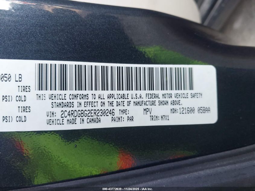 2014 Dodge Grand Caravan Se 30Th Anniversary VIN: 2C4RDGBG2ER230246 Lot: 43772639