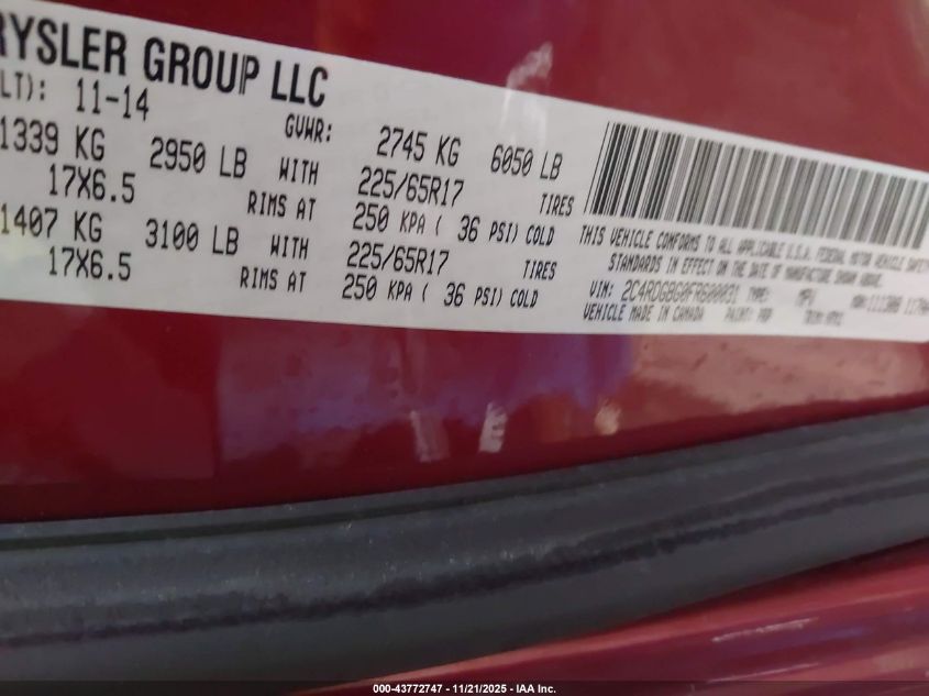 2015 Dodge Grand Caravan American Value Pkg VIN: 2C4RDGBG0FR600031 Lot: 43772747