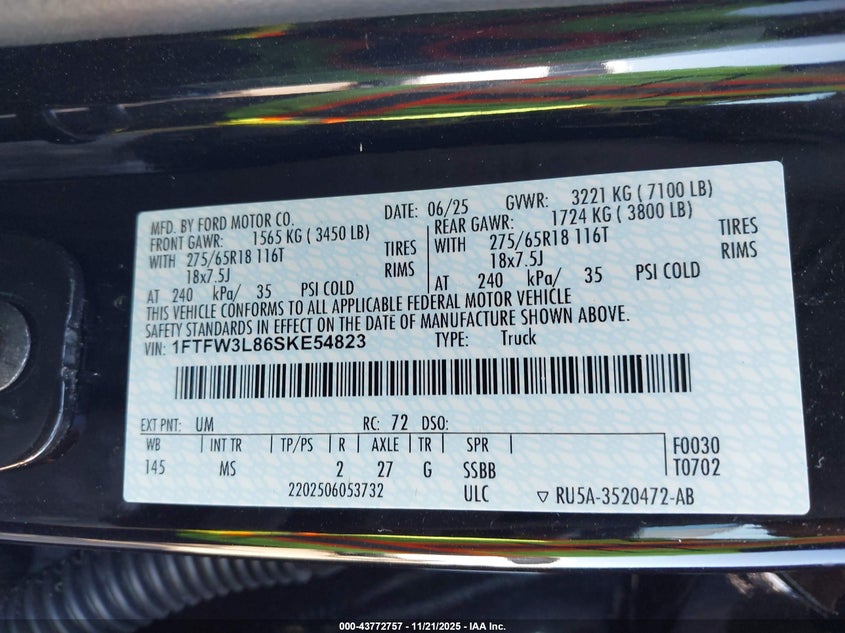 1FTFW3L86SKE54823 2025 FORD F-150 photo no. 9