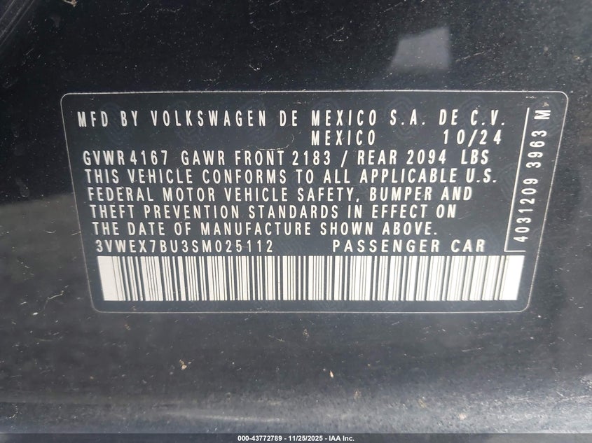 3VWEX7BU3SM025112 2025 VOLKSWAGEN JETTA photo no. 9