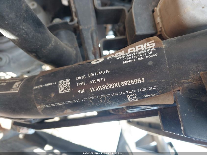 2020 Polaris Ranger Crew Xp 1000 Premium VIN: 4XARSE99XL8925964 Lot: 43772790