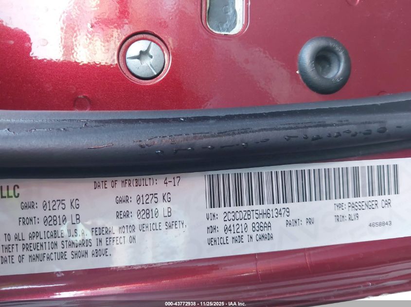 2017 Dodge Challenger R/T Plus VIN: 2C3CDZBT5HH613479 Lot: 43772938