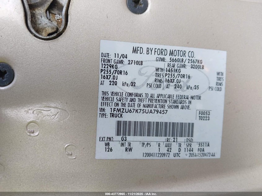 2005 Ford Explorer Sport Trac Adrenalin/Xls/Xlt VIN: 1FMZU67K75UA79457 Lot: 43772965