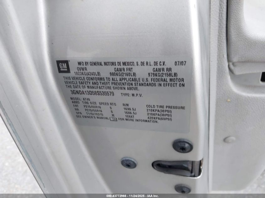 2008 Chevrolet Hhr Ls VIN: 3GNDA13D58S535579 Lot: 43772966