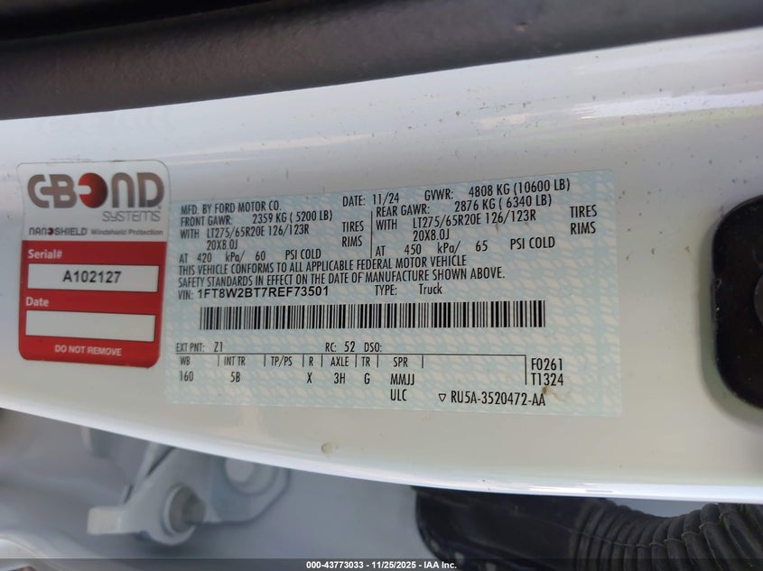 2024 Ford F-250 Lariat VIN: 1FT8W2BT7REF73501 Lot: 43773033