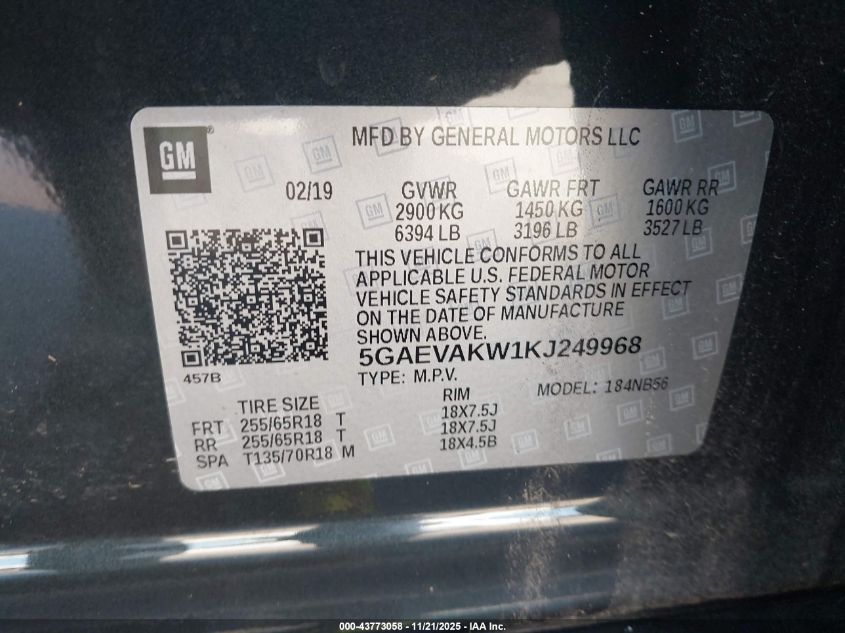 2019 Buick Enclave Awd Essence VIN: 5GAEVAKW1KJ249968 Lot: 43773058