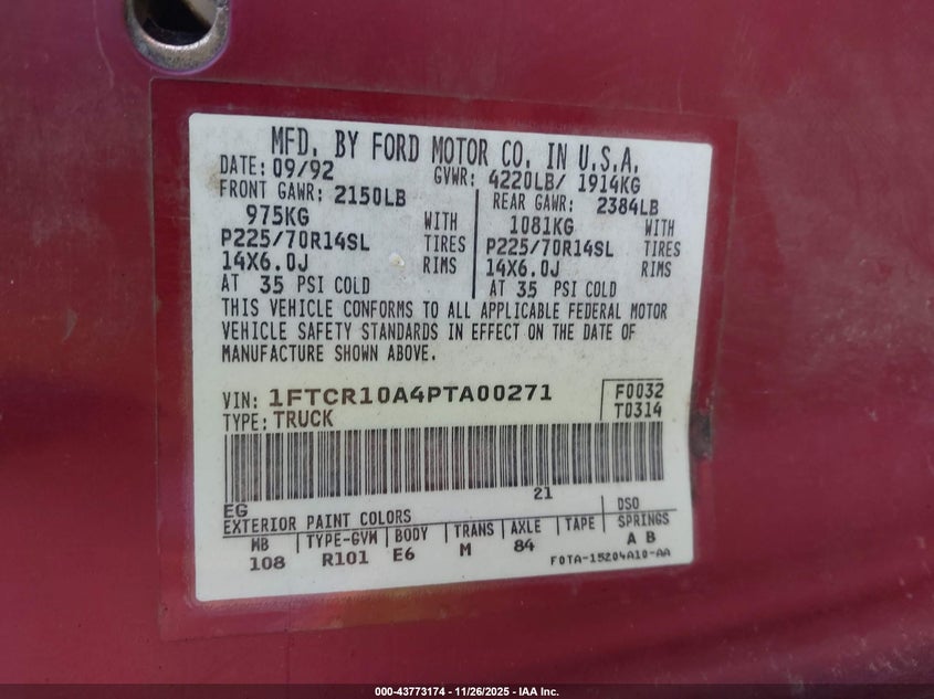 1FTCR10A4PTA00271 1993 FORD RANGER photo no. 9