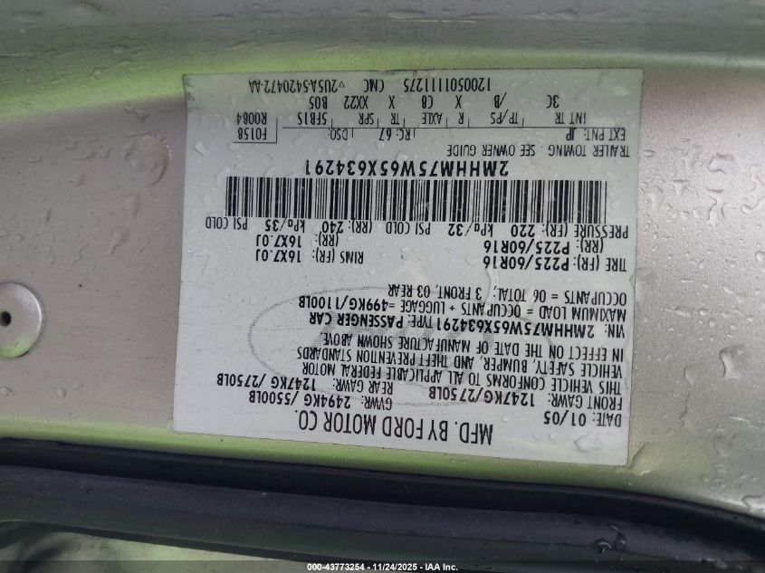 2005 Mercury Grand Marquis VIN: 2MHHM75W65X634291 Lot: 43773254