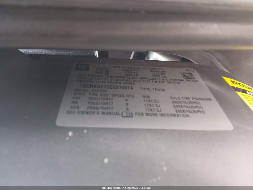 2012 Chevrolet Silverado 1500 Lt VIN: 1GCRKSE72CZ270074 Lot: 43773504