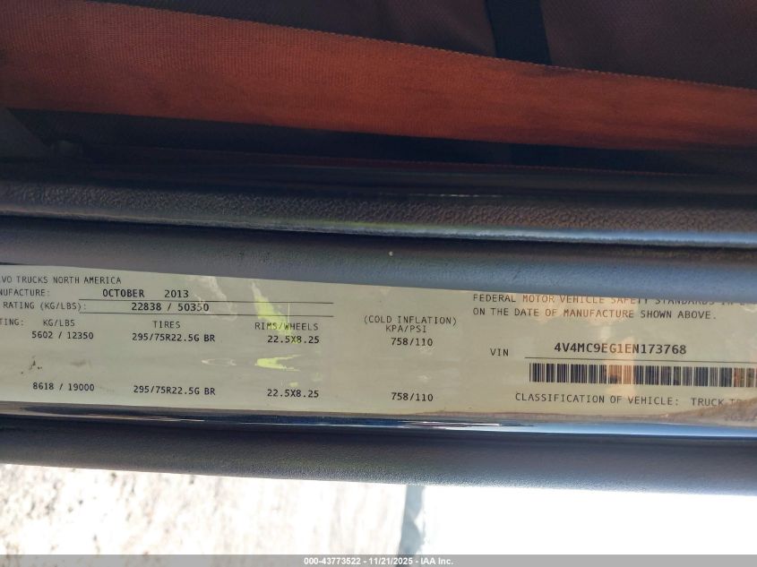 2014 Volvo Vn Vnm VIN: 4V4MC9EG1EN173768 Lot: 43773522