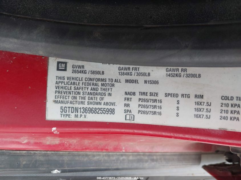 2006 Hummer H3 Suv VIN: 5GTDN136968255998 Lot: 43773573