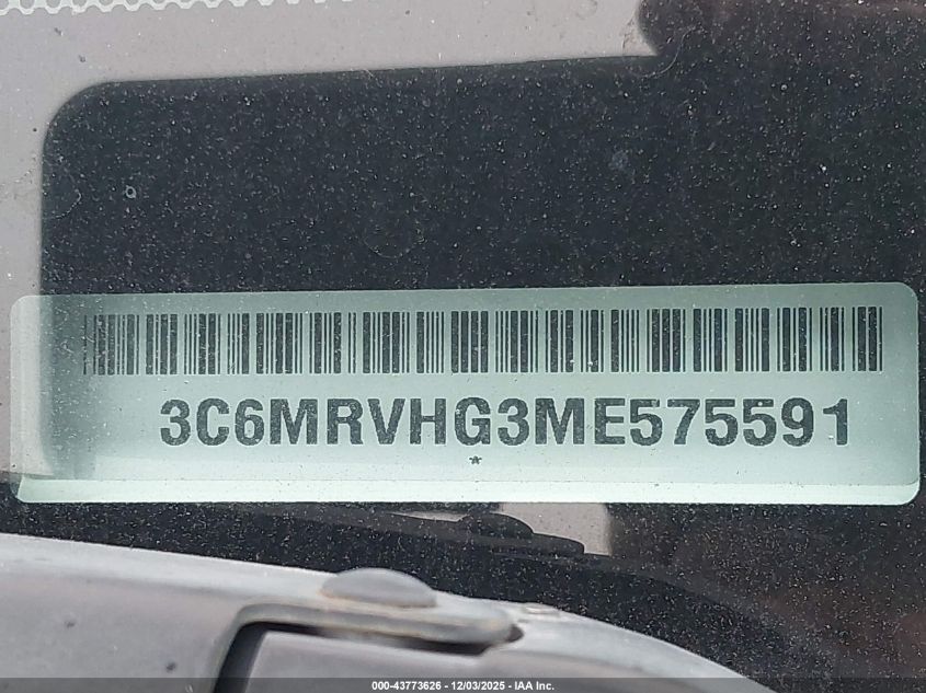 2021 Ram Promaster 3500 High Roof 159 Wb VIN: 3C6MRVHG3ME575591 Lot: 43773626