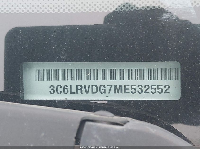 2021 Ram Promaster 2500 High Roof 159 Wb VIN: 3C6LRVDG7ME532552 Lot: 43773632