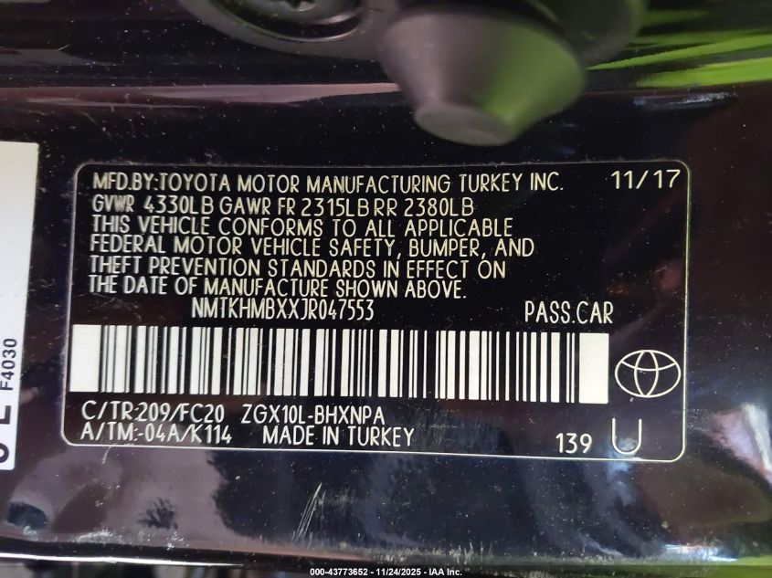 2018 Toyota C-Hr VIN: NMTK8MBXXJR047553 Lot: 43773652