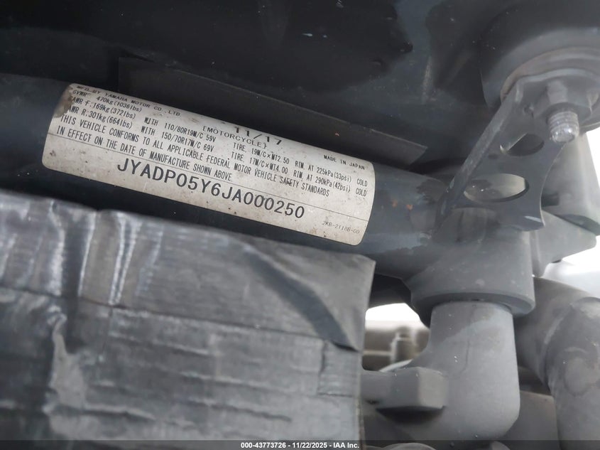2018 Yamaha Xt1200Ze VIN: JYADP05Y6JA000250 Lot: 43773726
