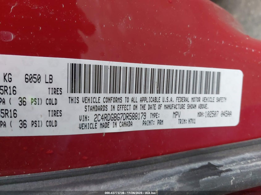 2013 Dodge Grand Caravan Se VIN: 2C4RDGBG7DR588179 Lot: 43773736