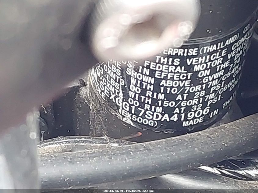 2025 Kawasaki Ex500 VIN: ML5EXGG17SDA41906 Lot: 43773779